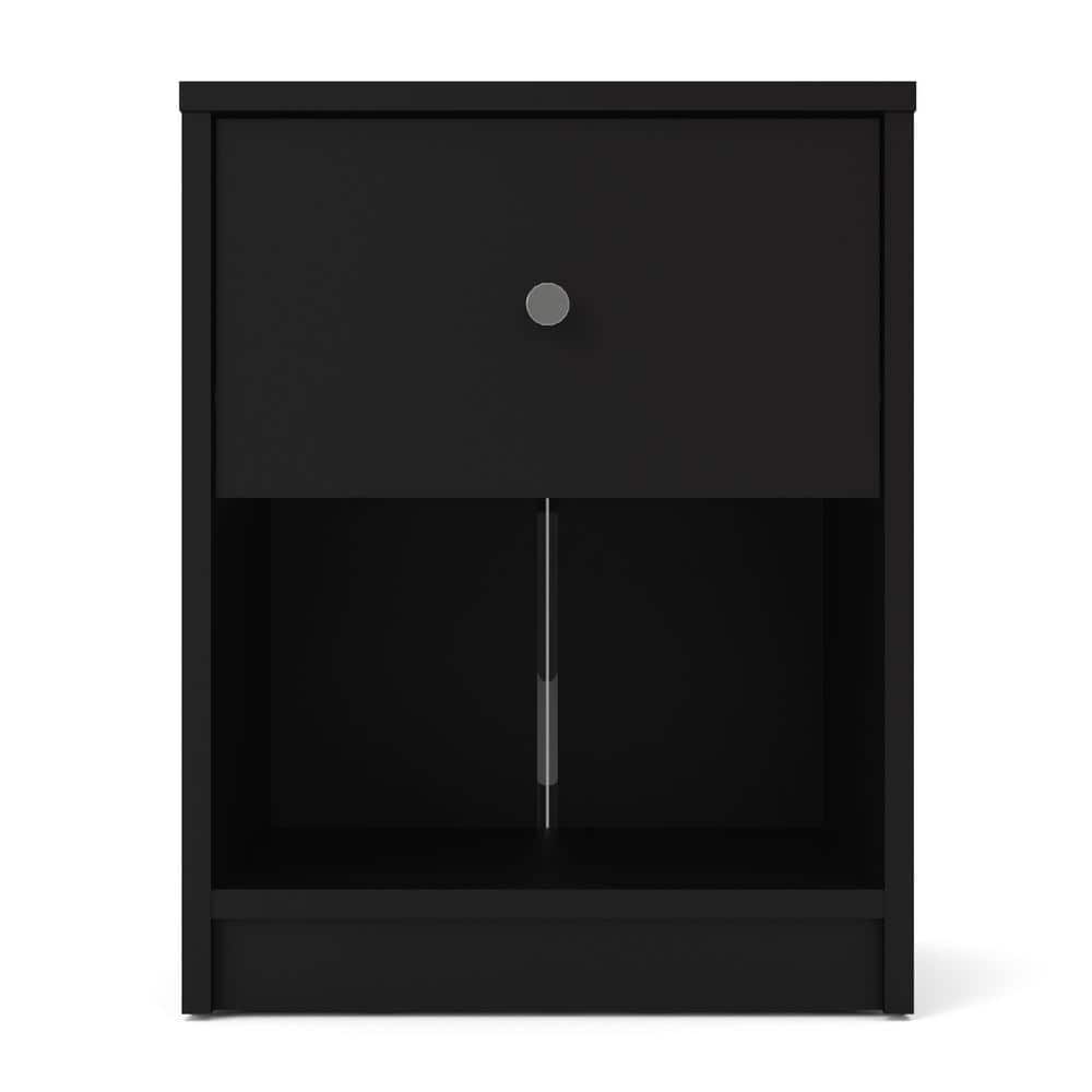 Portland Modern Black Nightstand with Open Cubbie Shelf
