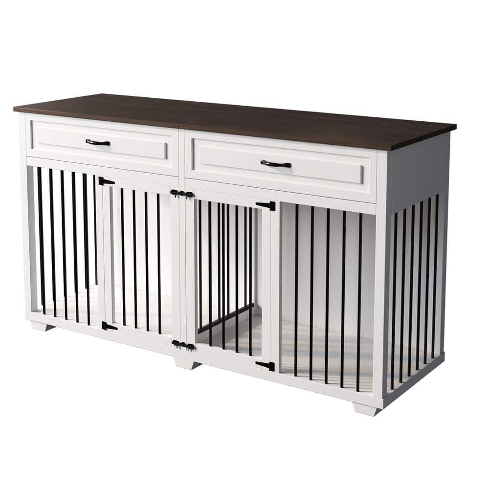 Furniture Style Dog Crate with Double Room, 73 Inch Wooden Dog Kennel with  Removable Divider, Dog House TV Entertaiment Center for Small Medium Large  X-Large Dogs (White with Drawer) – Built to