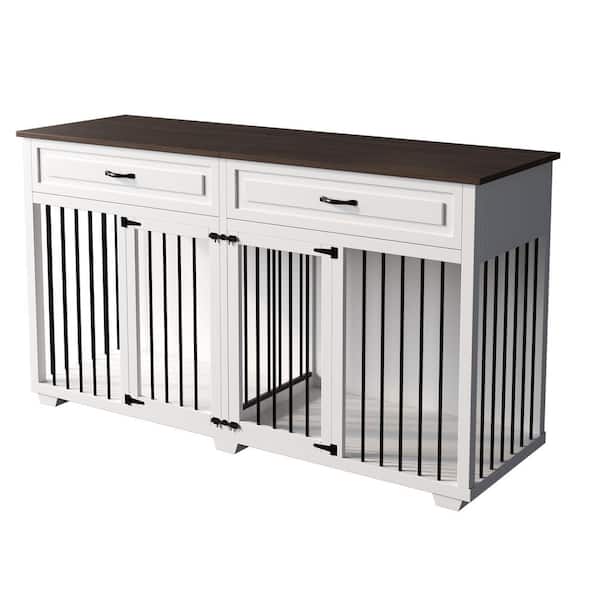 WIAWG Large Wooden Dog Kennels with Drawers and Divider, Furniture Style Dog Crate, Indoor Dog House Large Medium Small Dogs
