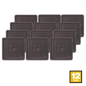 2 in. Brown Square Smooth Rubber Floor Protector Furniture Cups for Carpet & Hard Floors (12-Pack)
