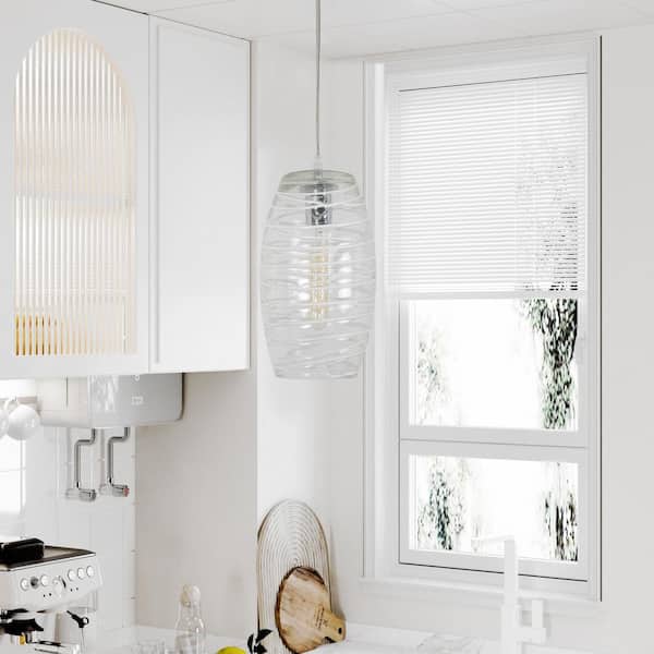 Lincoln 60-Watt 1-Light 12 in. White Modern Island Dimmable Mini Pendant Light Dining Kitchen Lighting With Glass Shade