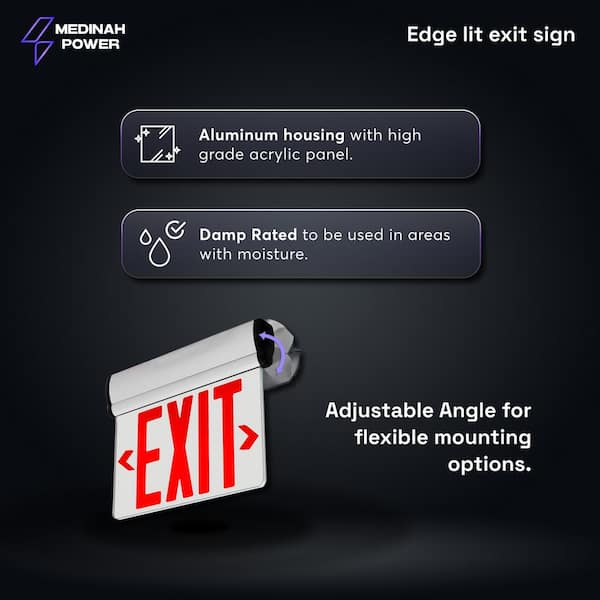 MEDINAH POWER LED Emergency Edge-Lit Exit Sign, 90 Min Backup