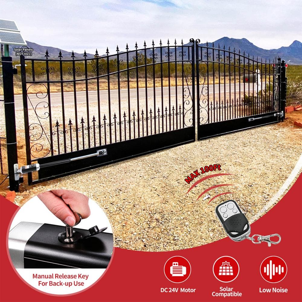 Paris Style Black Steel Dual Swing Driveway Gate with Automated Opener Kit