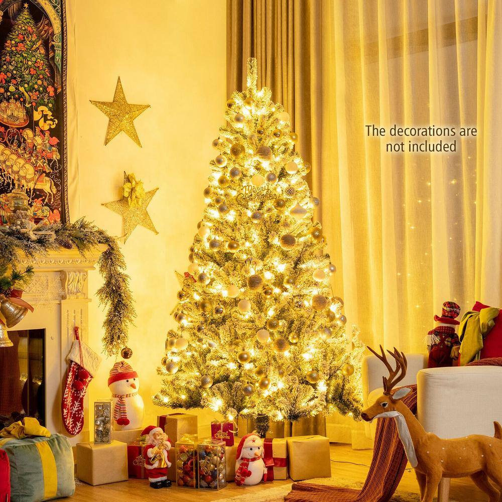 6 Ft Prelit Snow Flocked White Christmas Tree with Metal Base