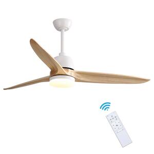 56 in. Integrated LED Matte White Indoor/Outdoor Ceiling Fan with Solid Wood Blades and Reversible DC Motor