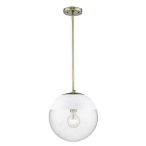 Dixon 1-Light Aged Brass with Clear Glass and White Cap Pendant