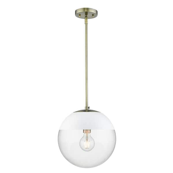 Golden Lighting Dixon 1-Light Aged Brass with Clear Glass and White Cap Pendant