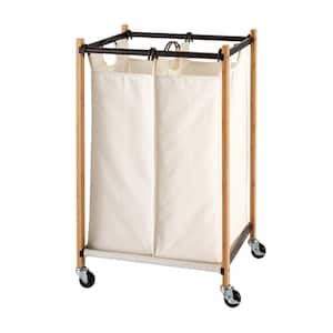 Basics Bronze 2-Bag Bamboo Laundry Cart With Wheels