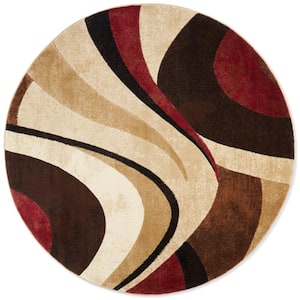 Tribeca Slade Brown/Red 5 ft. Abstract Round Area Rug