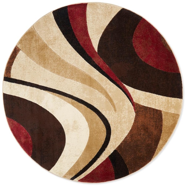 Home Dynamix Tribeca Slade Brown/Red 5 ft. Abstract Round Area Rug