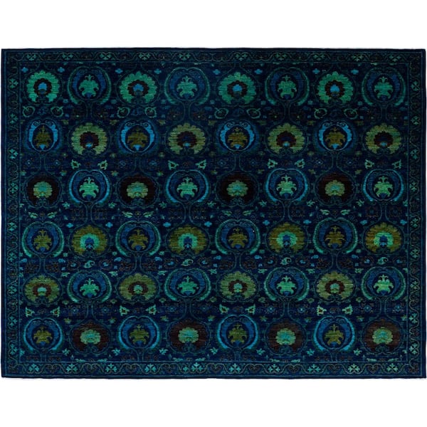 Fine Vibrance Navy 10 X 14 Hand-Knotted Wool Indoor Area Rug