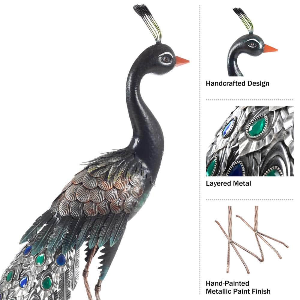Blue and Multicolor Metal Peacock Garden Statue
