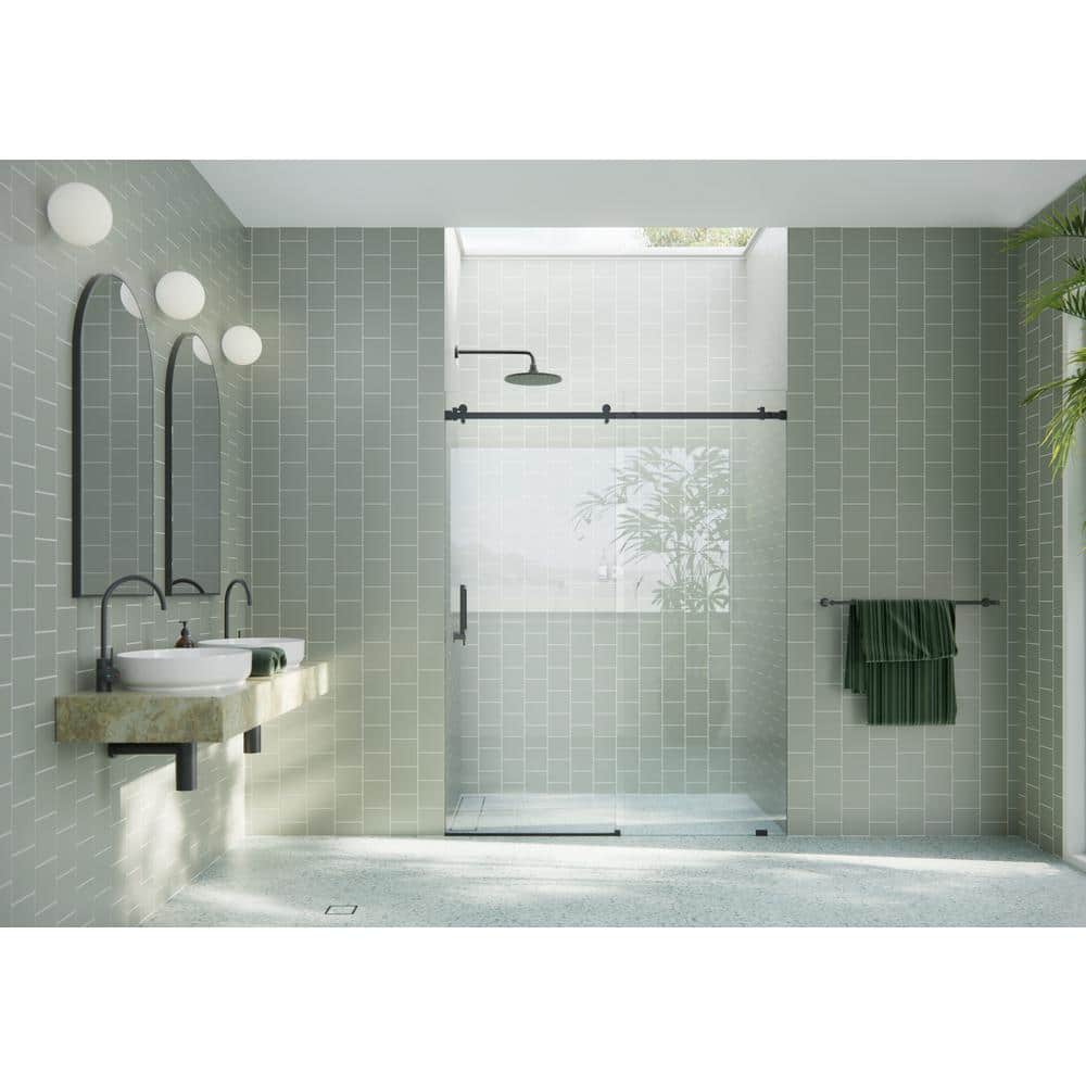 Astro 78" Frameless Glass Sliding Shower Door with Matte Black Hardware