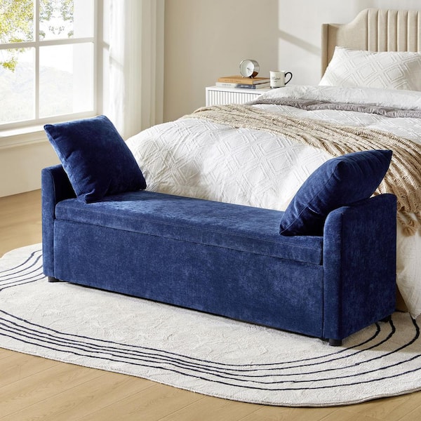 ARTFUL LIVING DESIGN Felipe Wide Navy Storage Bench with Plastic Legs 59.4 in.