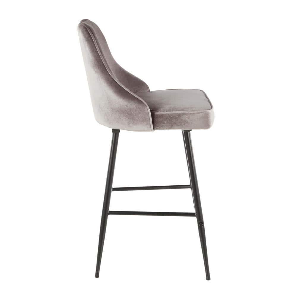 Silver Velvet and Chrome Metal Contemporary Counter Stools, Set of 2