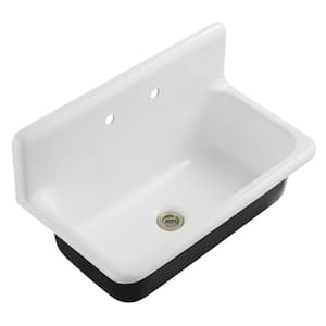Petra Galley 36 in. Wall Mount Single Cast Iron Kitchen Sink with Basket Strainer