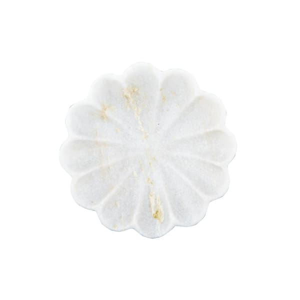 Storied Home 6 in. 17 Oz. White Carved Marble Flower Shape Serving Bowl