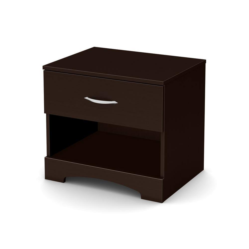 Chocolate Brown 1-Drawer Nightstand with Open Shelf