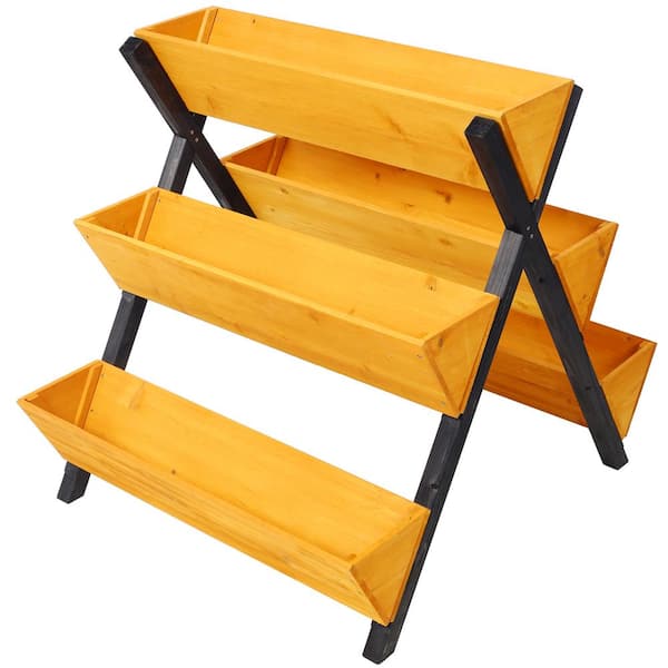 29.5 in. Brown Wood Triangle Outdoor Garden Planter Box with Legs, 3-Tiers Garden Bed for Flowers Herbs Vegetables