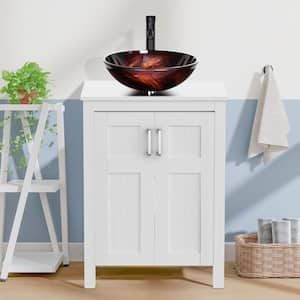 24 in. W x 19 in. D x 44 in. H Single Sink Bath Vanity in White with White Solid Surface Top