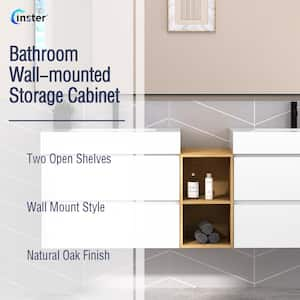 Noble 11.8 in. W Oak Bathroom Open Shelves Cabinet Bath Vanity with White Solid Surface Integral Top