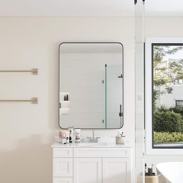 IDEAGLE 30 in. W x 40 in. H Rounded Rectangular Metal Framed Modern Wall Mirror Bathroom Vanity Mirror in Black