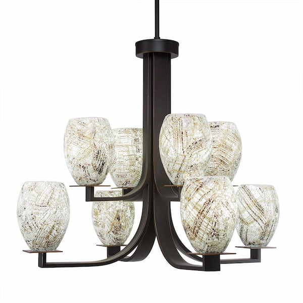 Unbranded Aspen 8-Light Dark Granite Chandelier, Square Chandelier with 5 in. Square Amber Crystal Glass Shades, No bulbs included