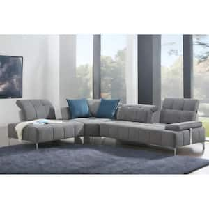 130 in. Square Arm 3-piece Polyester L-Shaped Sectional Sofa in. Gray