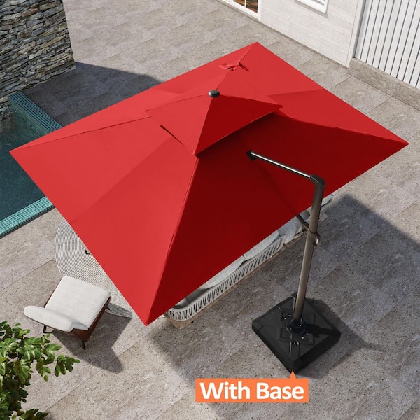 Double Top 13 ft. x 10 ft. Aluminum Outdoor Cantilever Offset 360° Rotation Patio Umbrella in Red with 350 lbs. Base