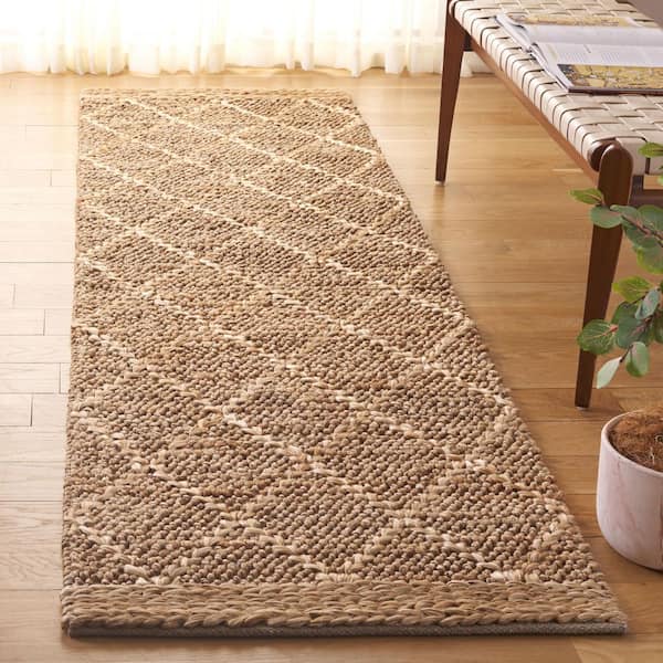 Natural Fiber 2 ft. x 9 ft. Natural Diamond Border Runner Rug