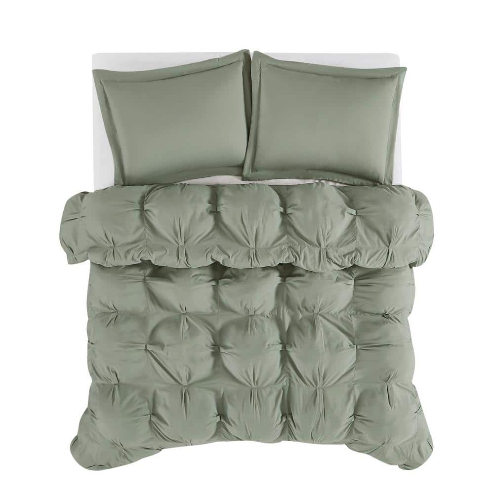 King Green Microfiber Cloud Puffer Comforter Set