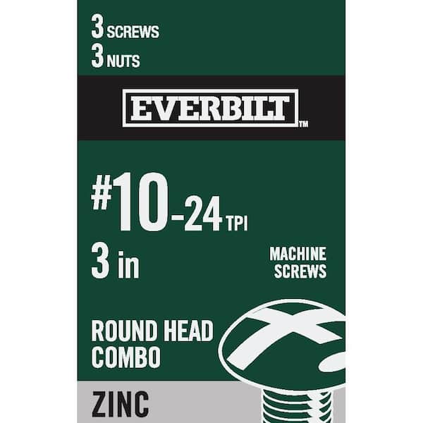 Everbilt #10-24 x 3 in. Combo Round Head Zinc Plated Machine Screw (3-Pack)