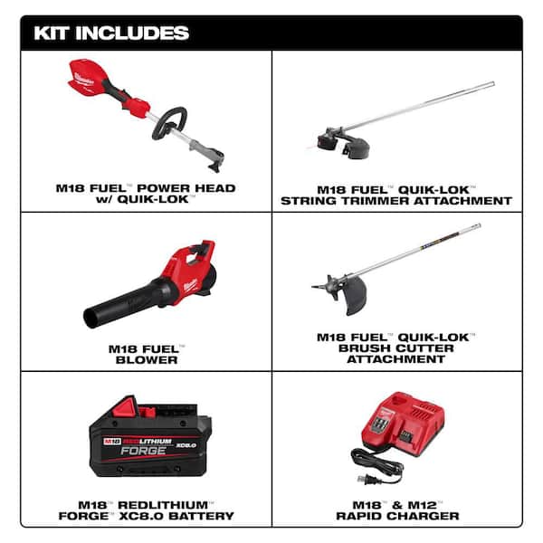 M18 FUEL 18V 16 in. Brushless Cordless QUIK-LOK String Trimmer/Blower 8.0 Ah FORGE Combo Kit w/ Brush Cutter Attachment