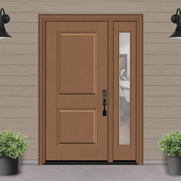 Regency 51 in. x 80 in. 2P Squaretop LHIS AutumnWheat Stain Mahogany Fiberglass Prehung Front Door w/Clear12in.SL 6-9/16