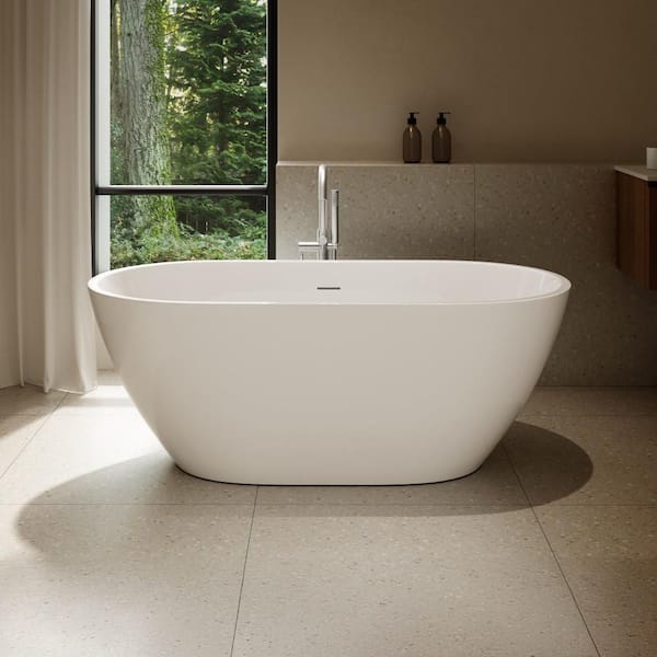 Ayago 59 in. x 28 in. Freestanding Soaking Bathtub in Glossy White with White Pop Up