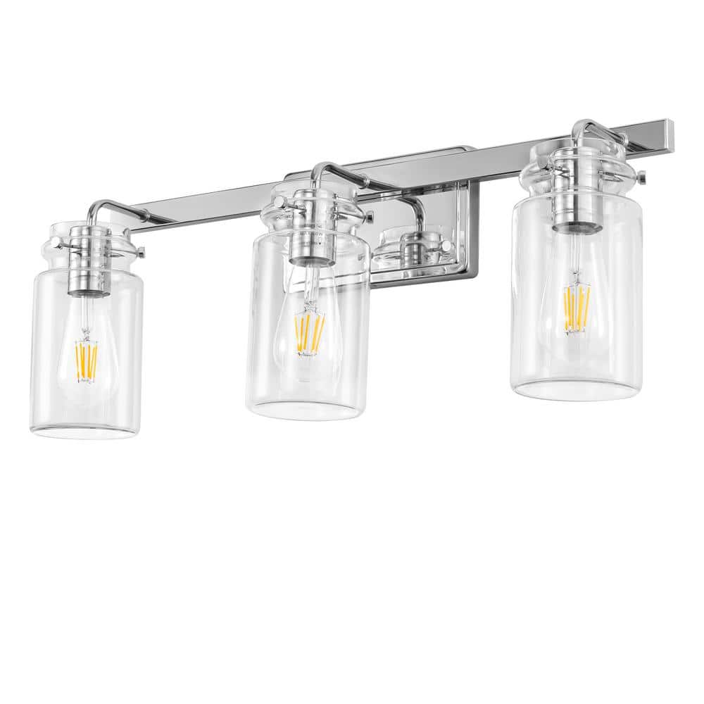 23.7 in. 3-Light Chrome Clear Glass for Bathroom Vanity Light with Dimmable No Bulbs Included price history on PriceWatchPro