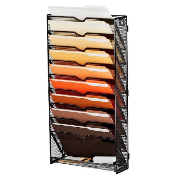 12.5 in. x 4 in. Black Hanging Mails Folders Papers Magazine Organization, 10-Tier Hanging File Organizer