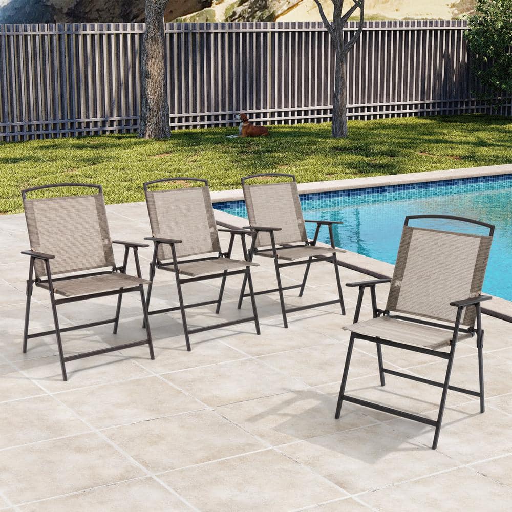 Foldable Metal Outdoor Dining Chair in Beige (4-Pack) price history on PriceWatchPro