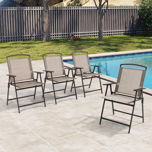 Crestlive Products Foldable Metal Outdoor Dining Chair in Beige (4-Pack)