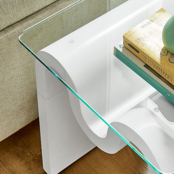 Modway Ondine Glass Top Side Table in White - Retro Vintage Modway Ondine Glass Top Side Table in White - Retro Vintage