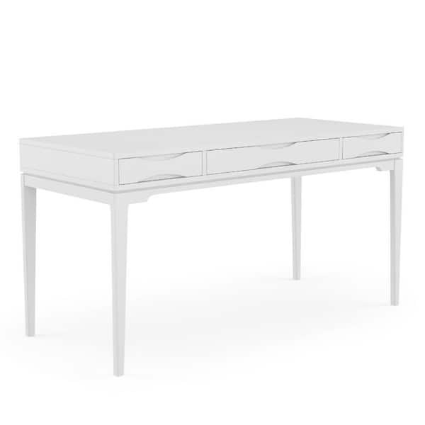 60.00 in. Rectangular Desk White Solid Wood 2 Drawers Writing Desk