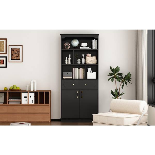 FUFU&GAGA 71 in. Tall Standard Bookcase with Drawers and Doors