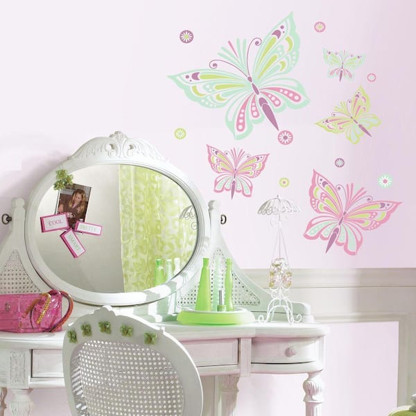 RoomMates 2.5 in. W x 21 in. H Waverly Butterfly 13-Piece Peel and Stick Giant Wall Decal