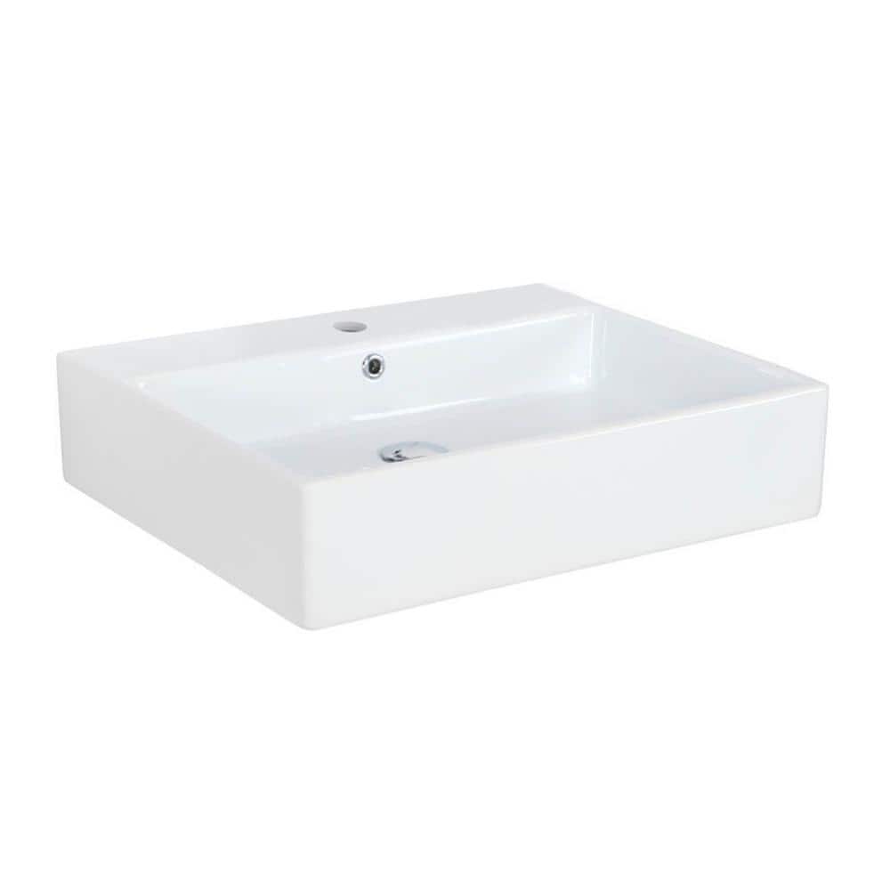 Simple White Ceramic Wall-Mount Bathroom Sink with Chrome Drain