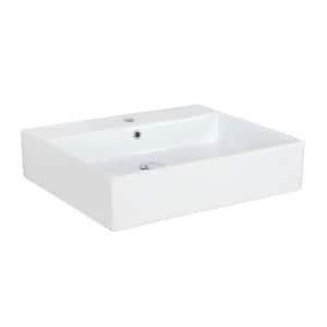 Wall Mount / Bathroom Vessel Sink in Ceramic White with 1 Faucet Hole