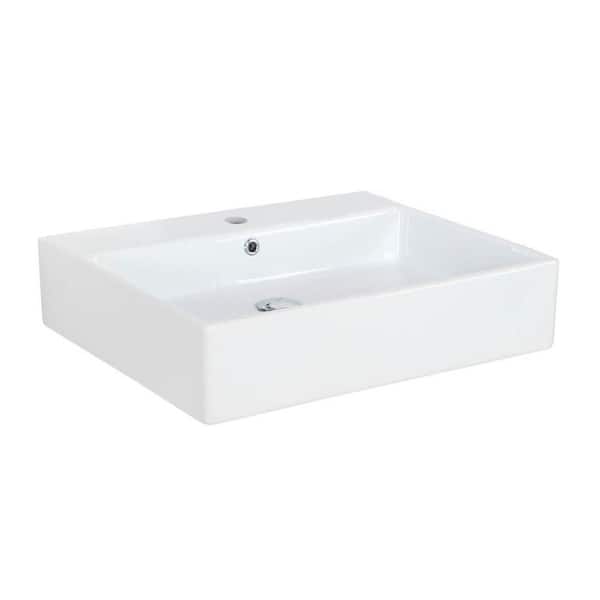 WS Bath Collections Wall Mount / Bathroom Vessel Sink in Ceramic White with 1 Faucet Hole