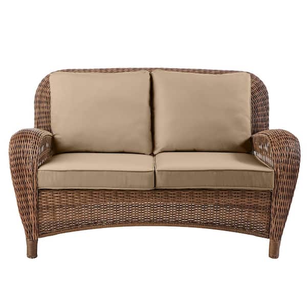 Hampton Bay Beacon Park Brown Wicker Outdoor Patio Loveseat with CushionGuard  Toffee Tan Cushions FRS80812CL - The Home Depot