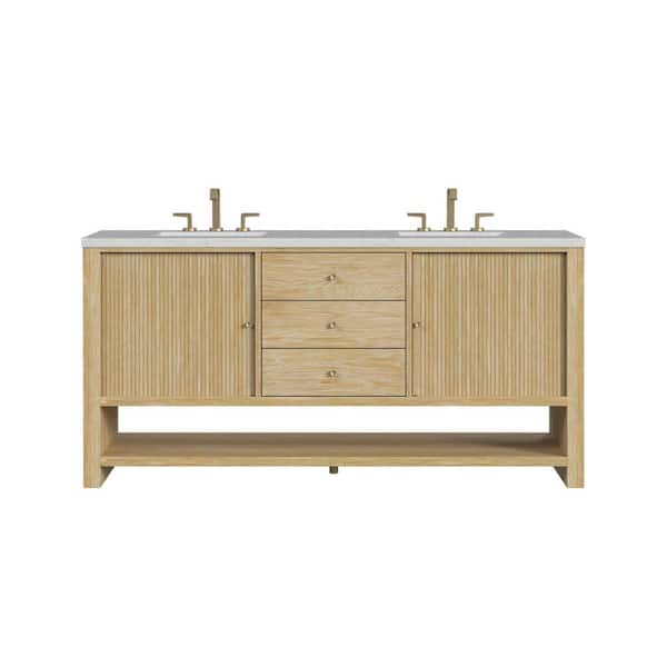 James Martin Vanities Marigot 72.0 in. W x 23.5 in. D x 36 in. H Double Bathroom Vanity in Sunwashed Oak with Eternal Jasmine Pearl Quartz Top