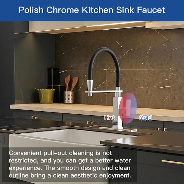 Polished Chrome 16.3 in in. H Pull Down Sprayer Kitchen Faucet with 360° Spout Swivel