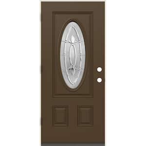 36 in. x 80 in. Right-Hand 3/4 Oval Blakely Glass Chocolate Paint Fiberglass Prehung Front Door w/Rot Resistant Frame